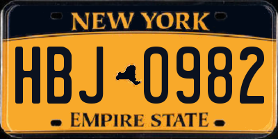 NY license plate HBJ0982