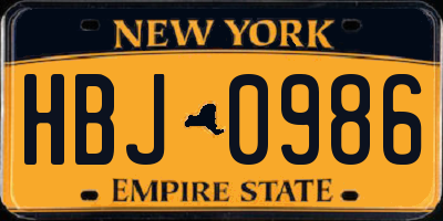NY license plate HBJ0986