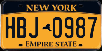 NY license plate HBJ0987