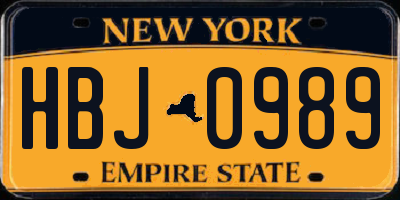 NY license plate HBJ0989