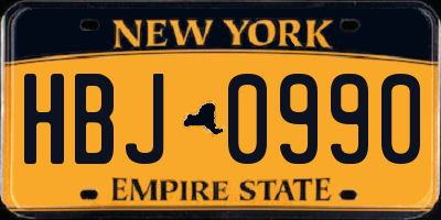 NY license plate HBJ0990