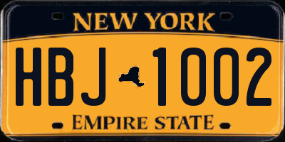 NY license plate HBJ1002