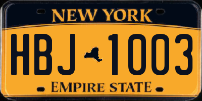 NY license plate HBJ1003