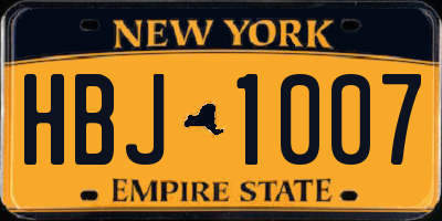 NY license plate HBJ1007