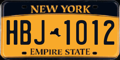 NY license plate HBJ1012