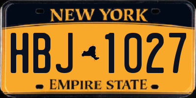 NY license plate HBJ1027
