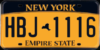 NY license plate HBJ1116