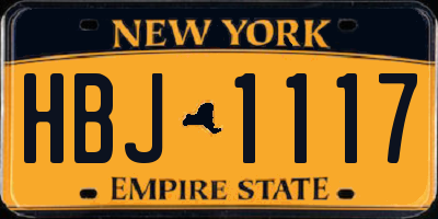 NY license plate HBJ1117