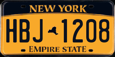 NY license plate HBJ1208