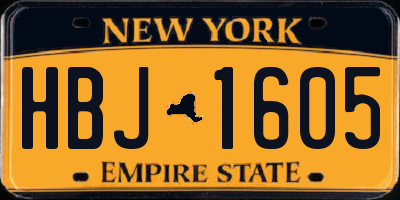 NY license plate HBJ1605