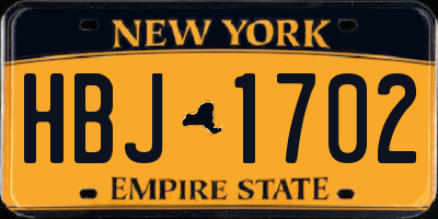 NY license plate HBJ1702