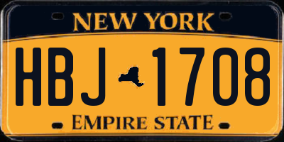 NY license plate HBJ1708