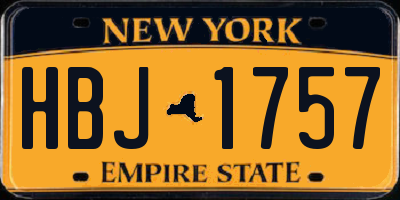 NY license plate HBJ1757