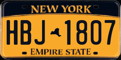 NY license plate HBJ1807