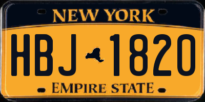 NY license plate HBJ1820