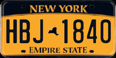 NY license plate HBJ1840