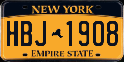NY license plate HBJ1908