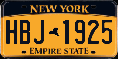 NY license plate HBJ1925
