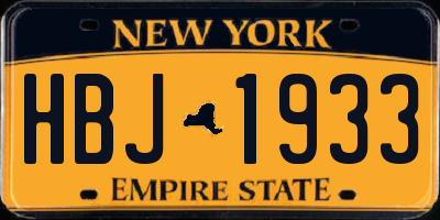 NY license plate HBJ1933