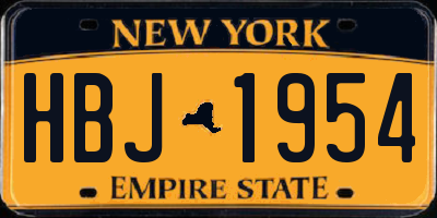 NY license plate HBJ1954