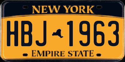 NY license plate HBJ1963
