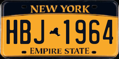 NY license plate HBJ1964