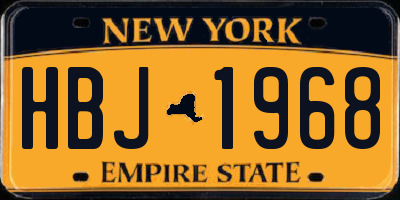 NY license plate HBJ1968