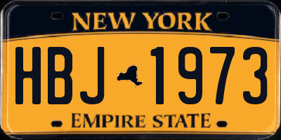 NY license plate HBJ1973