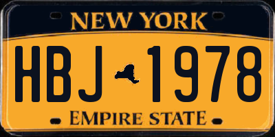 NY license plate HBJ1978