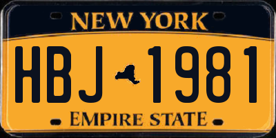 NY license plate HBJ1981