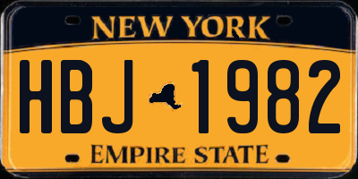 NY license plate HBJ1982