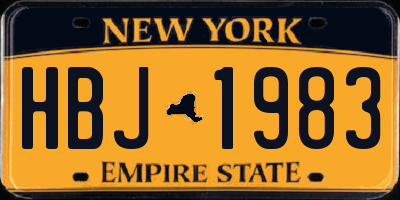 NY license plate HBJ1983