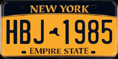 NY license plate HBJ1985