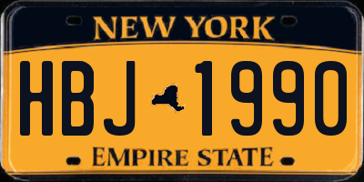 NY license plate HBJ1990