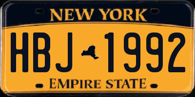 NY license plate HBJ1992