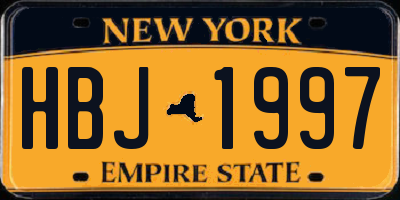 NY license plate HBJ1997
