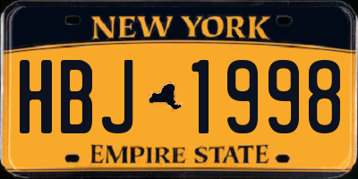NY license plate HBJ1998