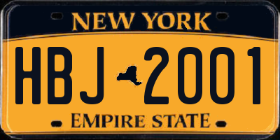 NY license plate HBJ2001
