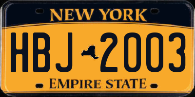 NY license plate HBJ2003