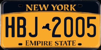 NY license plate HBJ2005