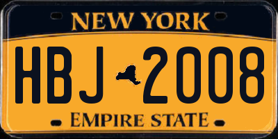 NY license plate HBJ2008