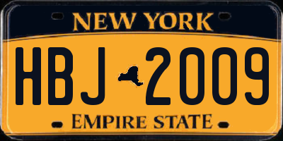 NY license plate HBJ2009