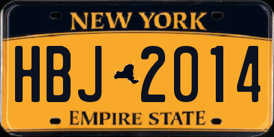 NY license plate HBJ2014