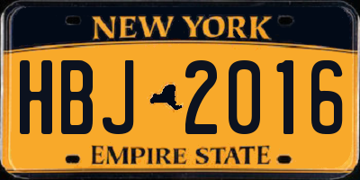 NY license plate HBJ2016