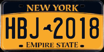 NY license plate HBJ2018