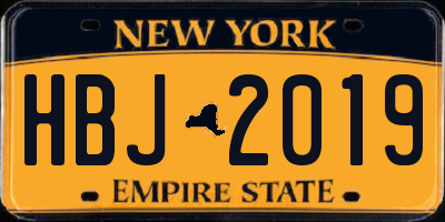 NY license plate HBJ2019