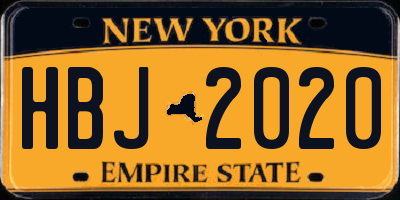 NY license plate HBJ2020