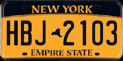 NY license plate HBJ2103