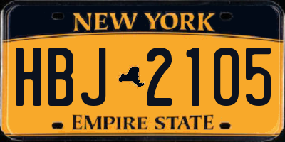 NY license plate HBJ2105