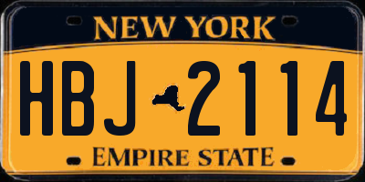NY license plate HBJ2114